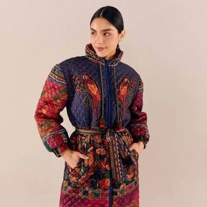 FARM RIO Patchwork Quilted Puffer w/ Self Belt